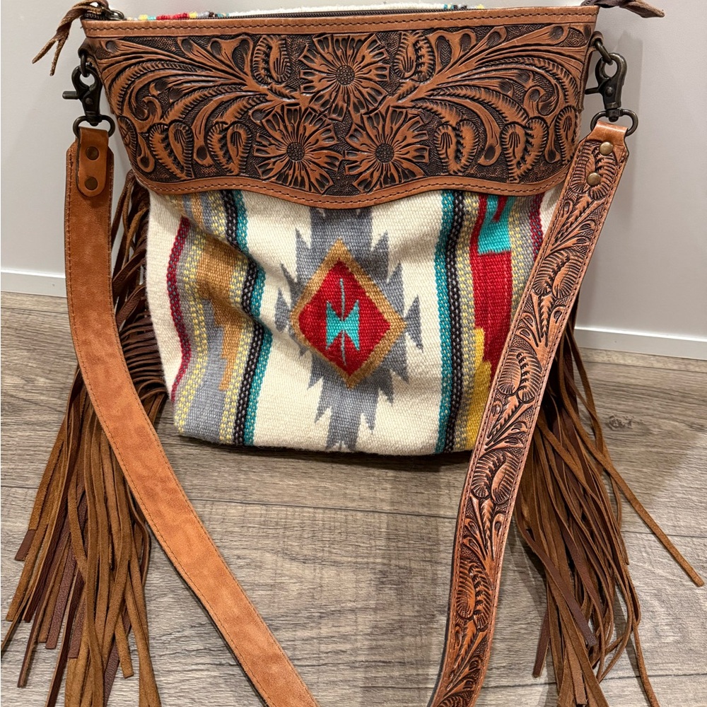 American Darling Multicolor Saddle Bag with Fringe & Tooled Strap
